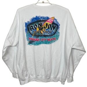 Vintage Ron Jon Surf Shop Sweatshirt Panama City Beach Men White Graphic Y2K XXL